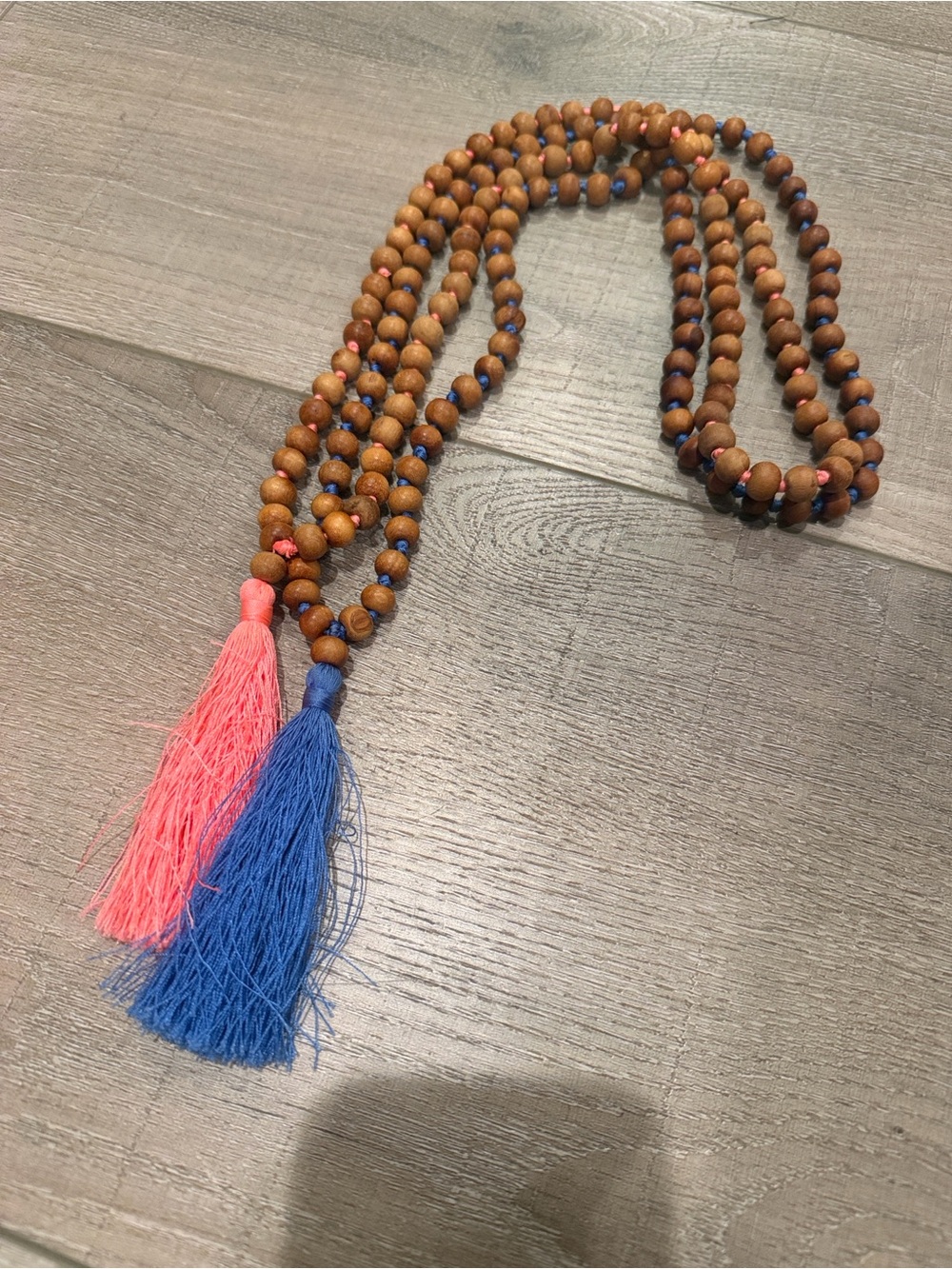 2 beach wooden bead tassel necklaces